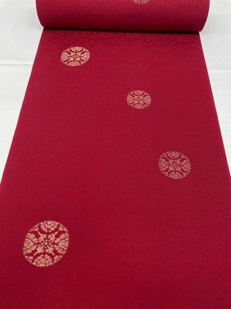 小紋 金縫取り 紋意匠 朱 緋色 正絹 反物 T 9097