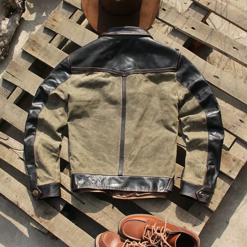 h 美式ヴィンテージ 本革レザージャケット メンズ 頭層馬革 ホースハイド 茶芯オイルワックス 立ち襟 修身デザイン カジュアル 秋冬
