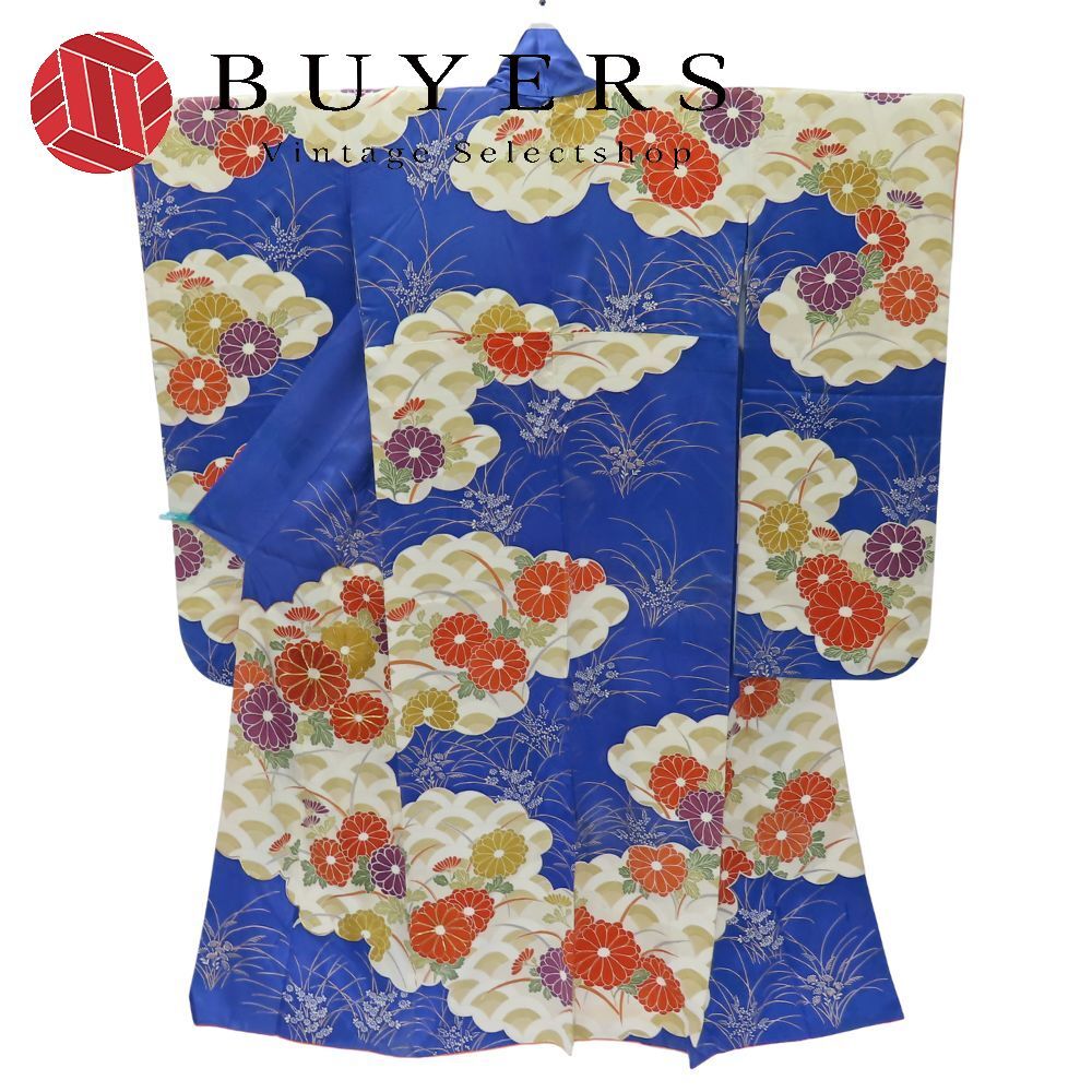 中古 振袖 正絹(金銀糸除く) ブルー ベージュ 成人式 和装 呉服 和服 きもの レディース 女性 中古】 振袖 正絹(金銀糸除く) ブルー ベージュ 成人式 和装 呉服 和服