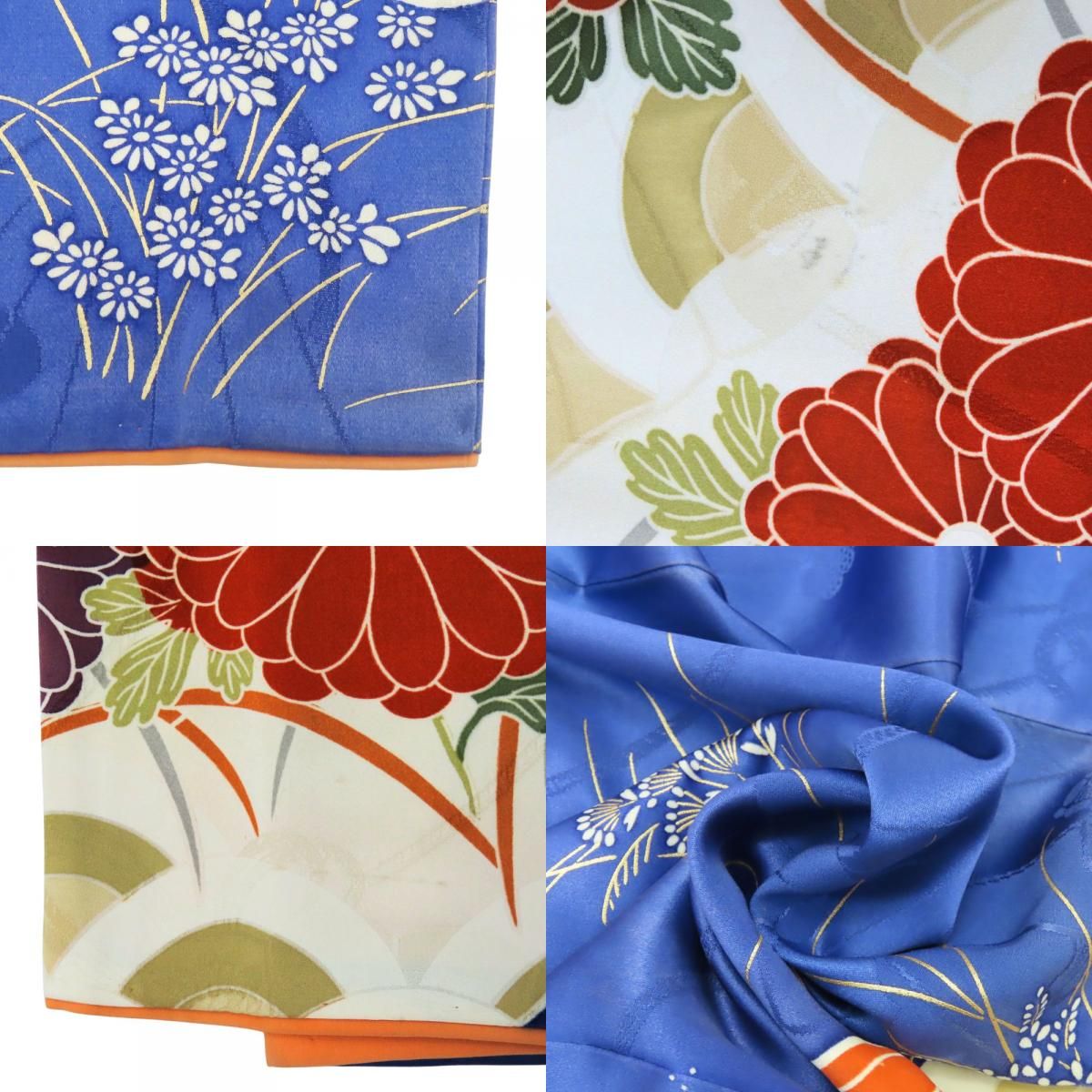 中古】 振袖 正絹(金銀糸除く) ブルー ベージュ 成人式 和装 呉服 和服