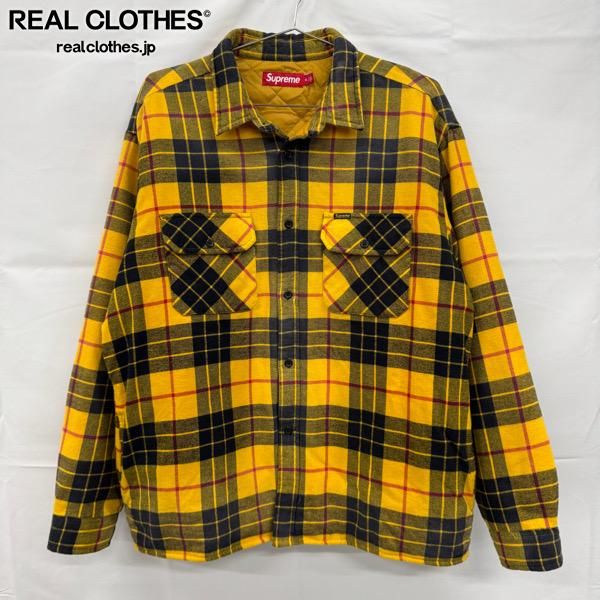 Supreme シュプリーム 24AW Quilted Plaid Flannel Shirt キルテッド プレイド シャツ イエロー XL