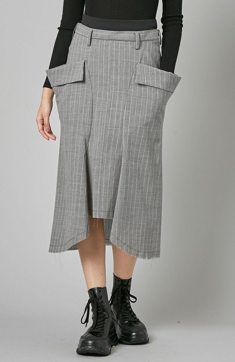 Y s Yohji Yamamoto｜ワイズ ヨウジヤマモト ウールレイヤードウエストスカート ストライプ