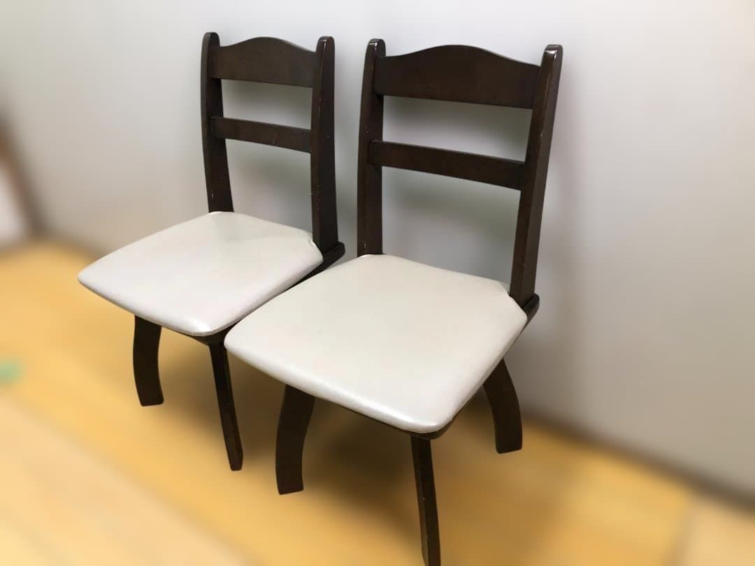 ニトリ NITORI 木製 ダイニングチェア 回転椅子 2脚 ブラウン 合皮 座面クッション 日東工芸製 国産品 食卓椅子 木製家具 椅子 251112-5