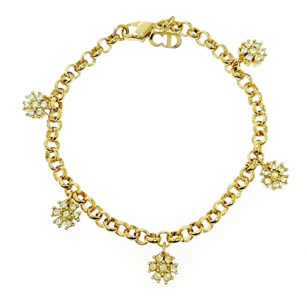 Christian Dior クリスチャンディオール GP ラインストーン フラワー 5 P ブレスレット ゴールド 496314