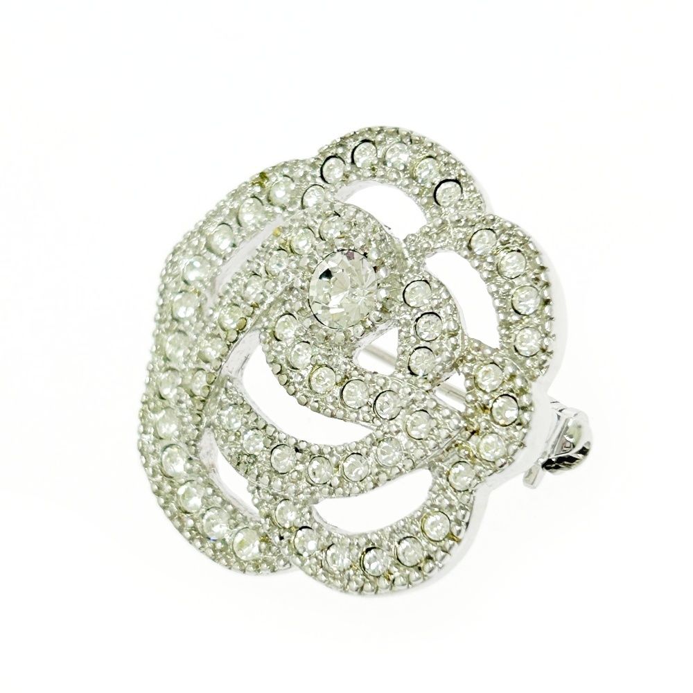 Christian Dior クリスチャンディオール メタル ラインストーン フラワーモチーフ ブローチ シルバー 501631