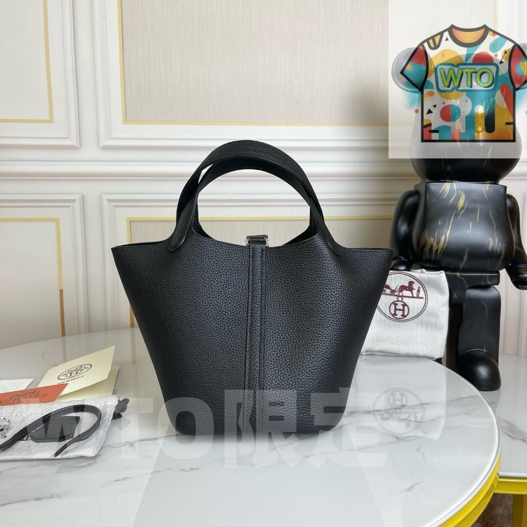 ブラック レディース ハンドバッグ ピコタン18 cm シルバー金具-WTO輸入-IMN 72