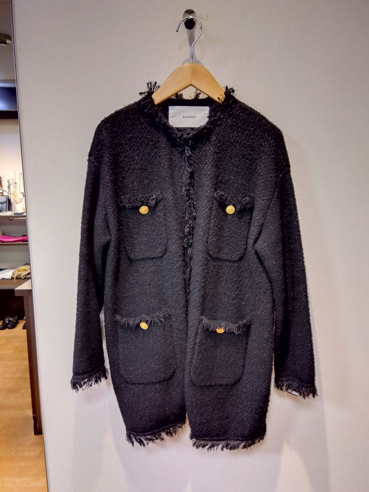 M20 ADAWAS アダワス ニットジャケット 黒 丈長め カーディガンのような柔らかい着心地 Fサイズ