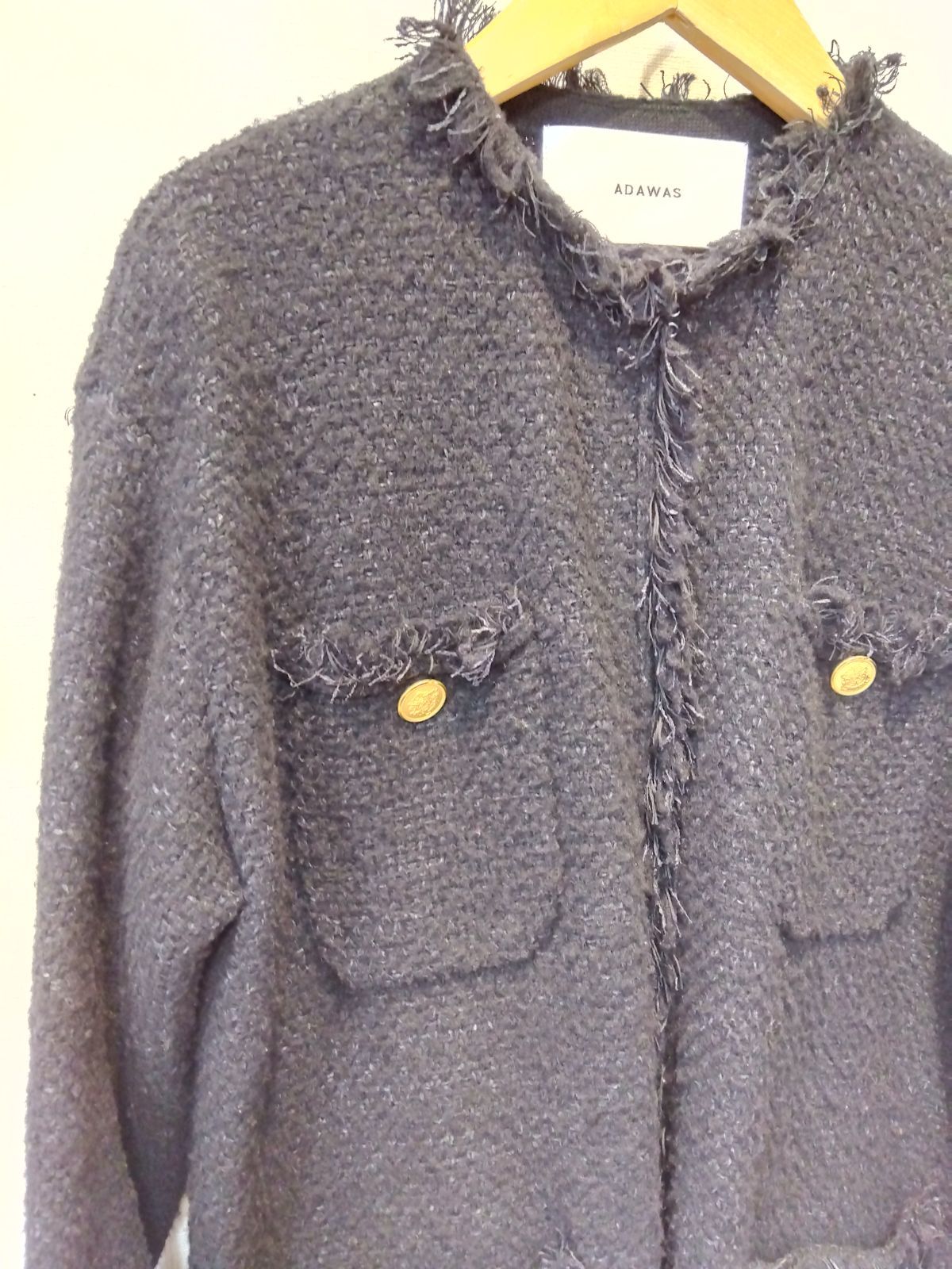 M20 ADAWAS アダワス ニットジャケット 黒 丈長め カーディガンのような柔らかい着心地 Fサイズ