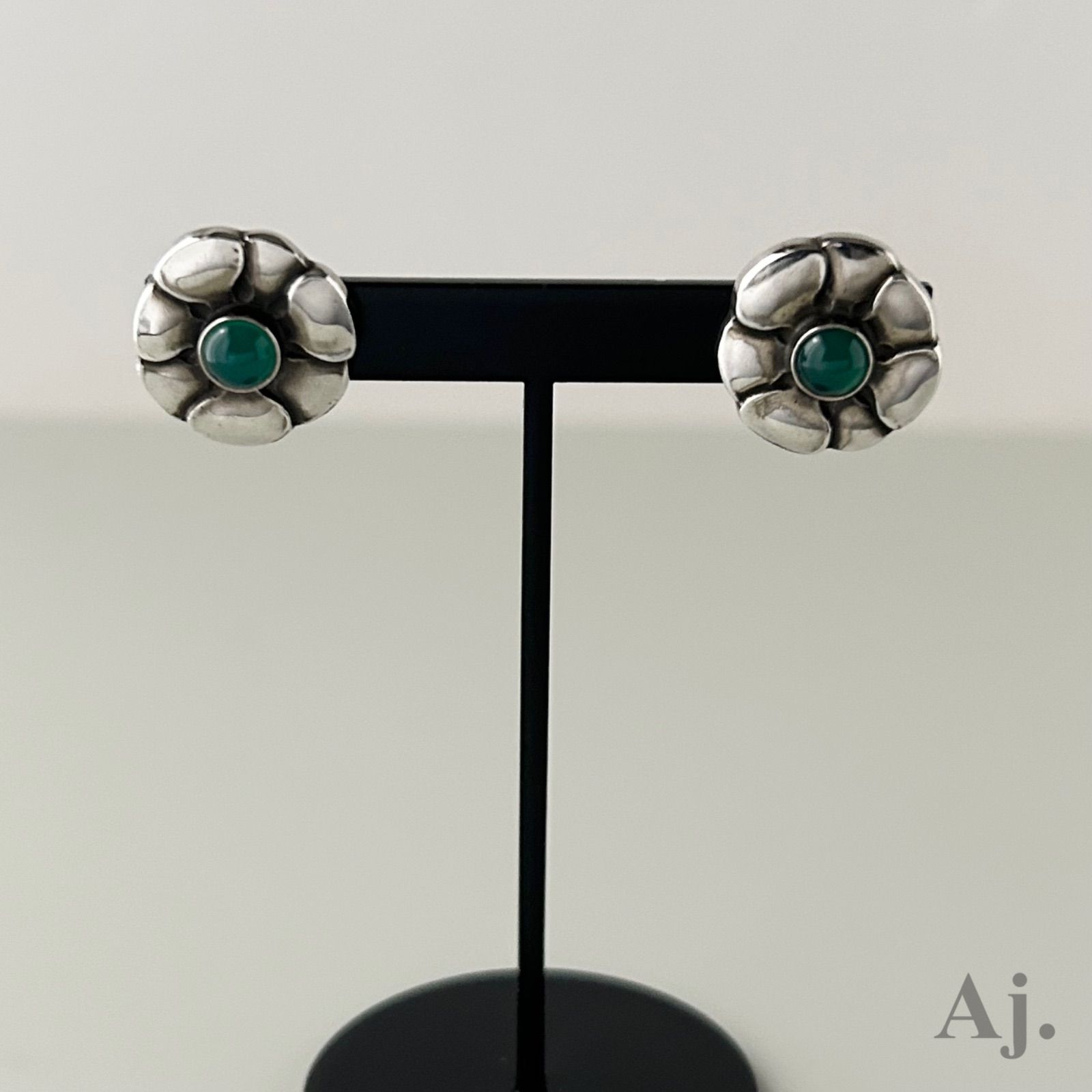 使用感有 ジョージジェンセン ピアス 36 グリーンアゲート AG925 Georg Jensen