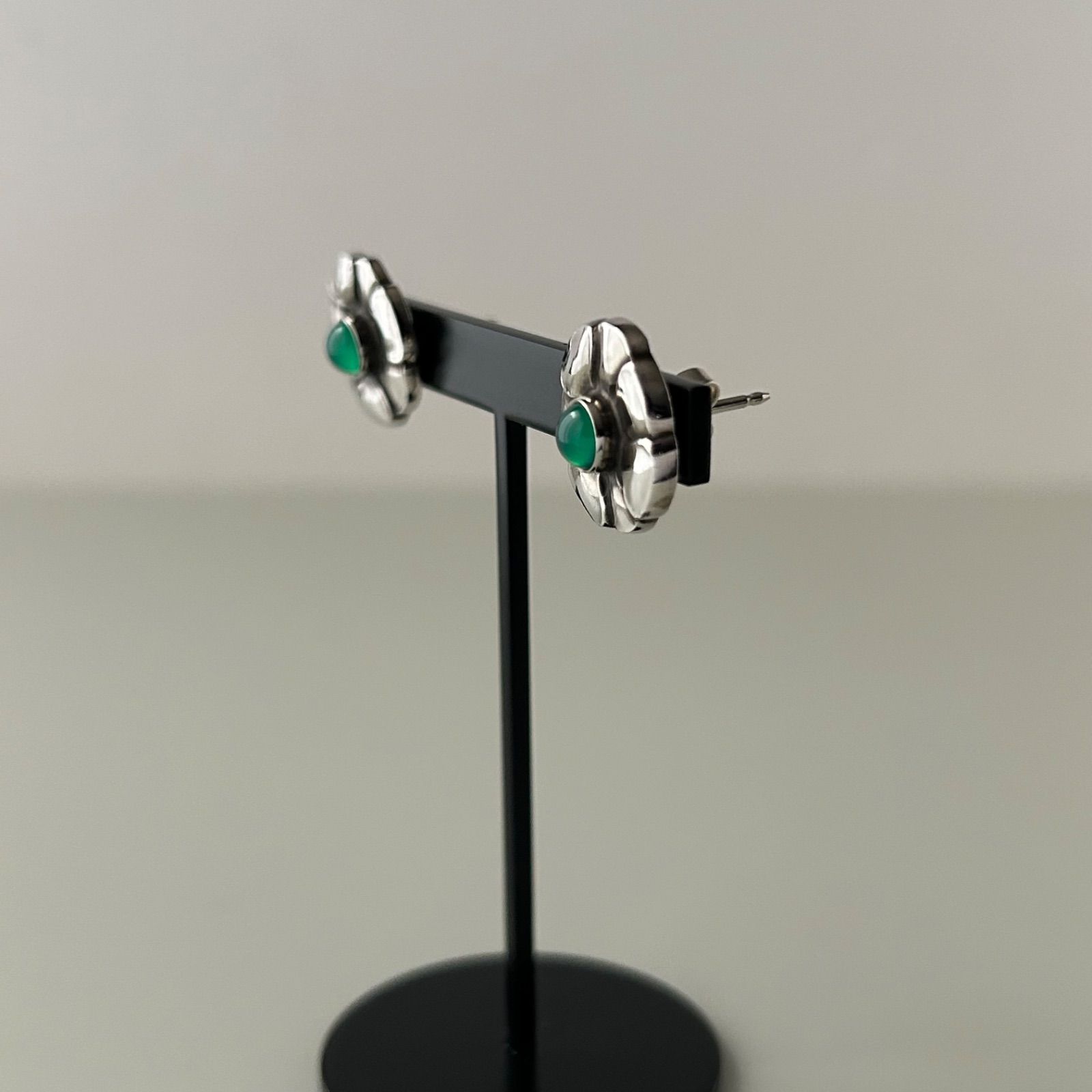 使用感有 ジョージジェンセン ピアス 36 グリーンアゲート AG 925 Georg Jensen