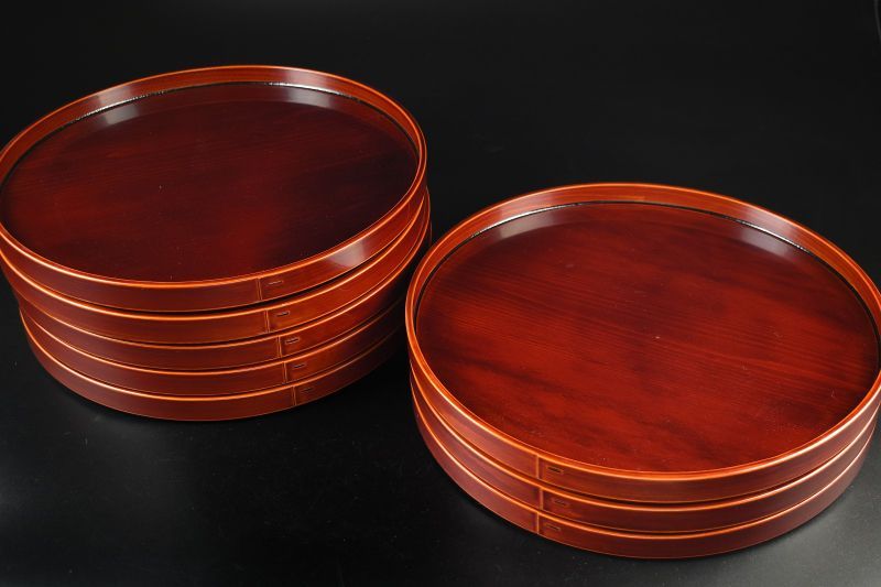 蔵A 5683 a 春慶 丸盆 会席膳 八枚 紙箱