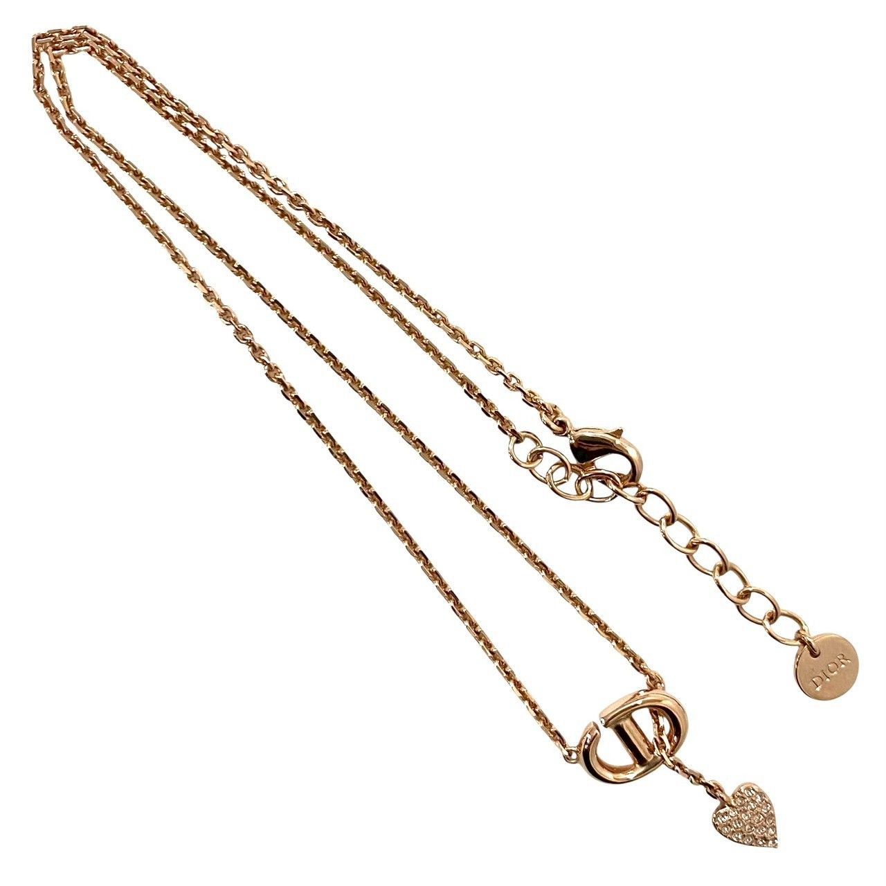 Dior】ラリアット ハート ネックレス ピンクゴールド/金カラー CDロゴ