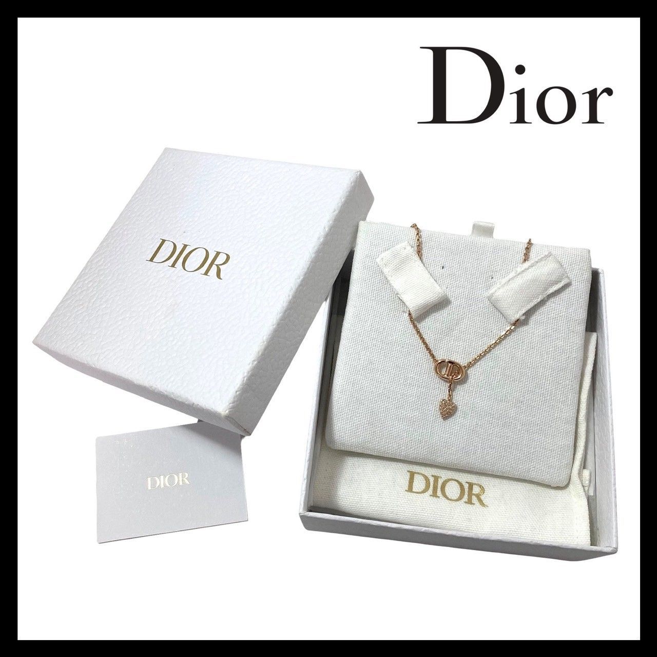Dior】ラリアット ハート ネックレス ピンクゴールド/金カラー CDロゴ