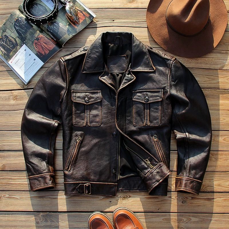 h 美式ヴィンテージ メンズ 本革レザージャケット P37 ショート丈 黄牛革 ヴィンテージ加工 感 秋冬