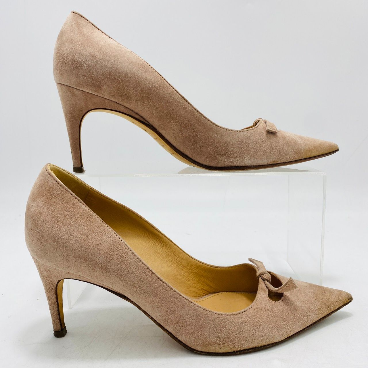 本物 セルジオ ロッシ ハイヒール パンプス ベージュ メンテナンス済 37 sergio rossi セルジオロッシ パンプス ポインテッドトゥ リボン