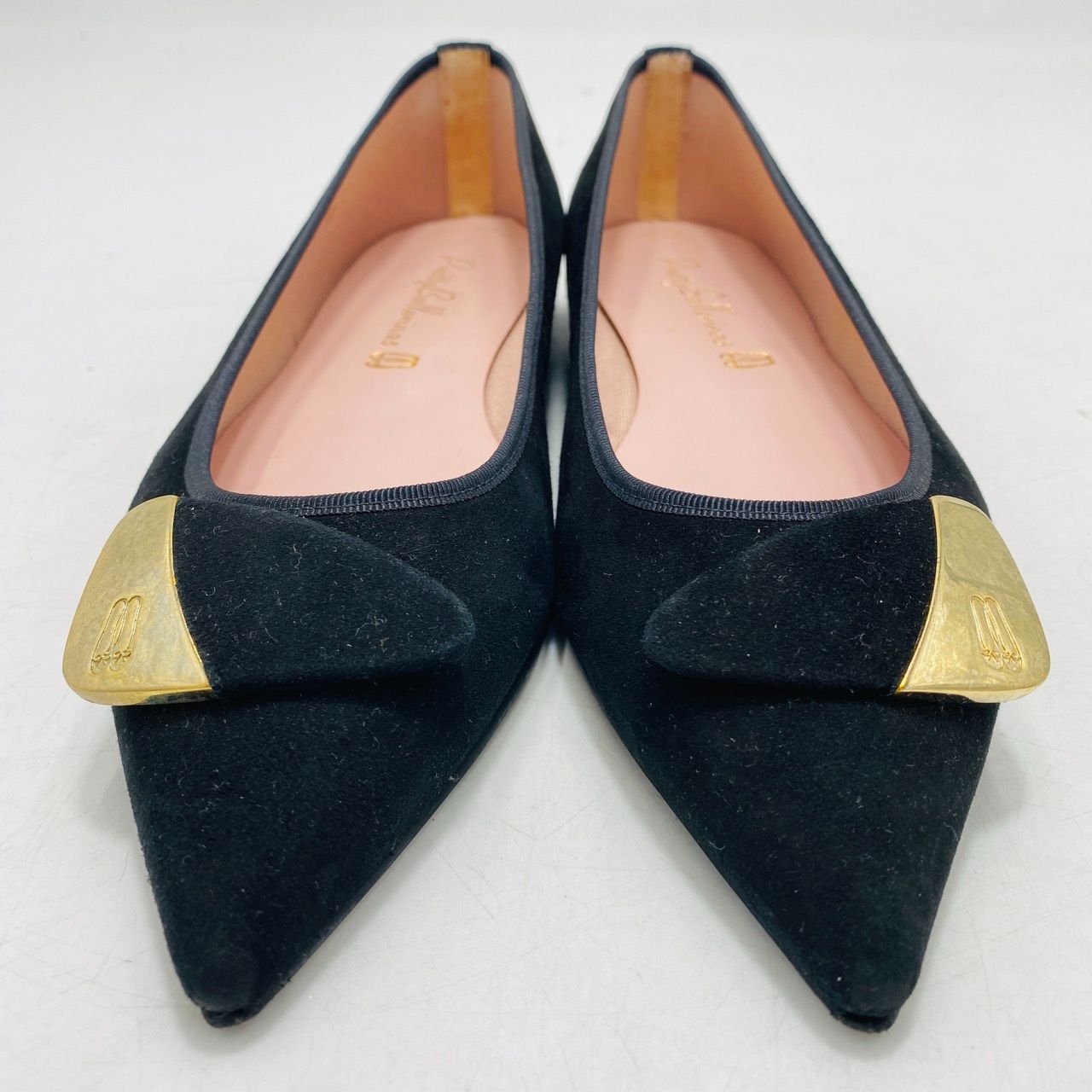 PrettyBallerinas プリティバレリーナ フラットシューズ コンビ素材バックル ポインテッドトゥ 37 黒