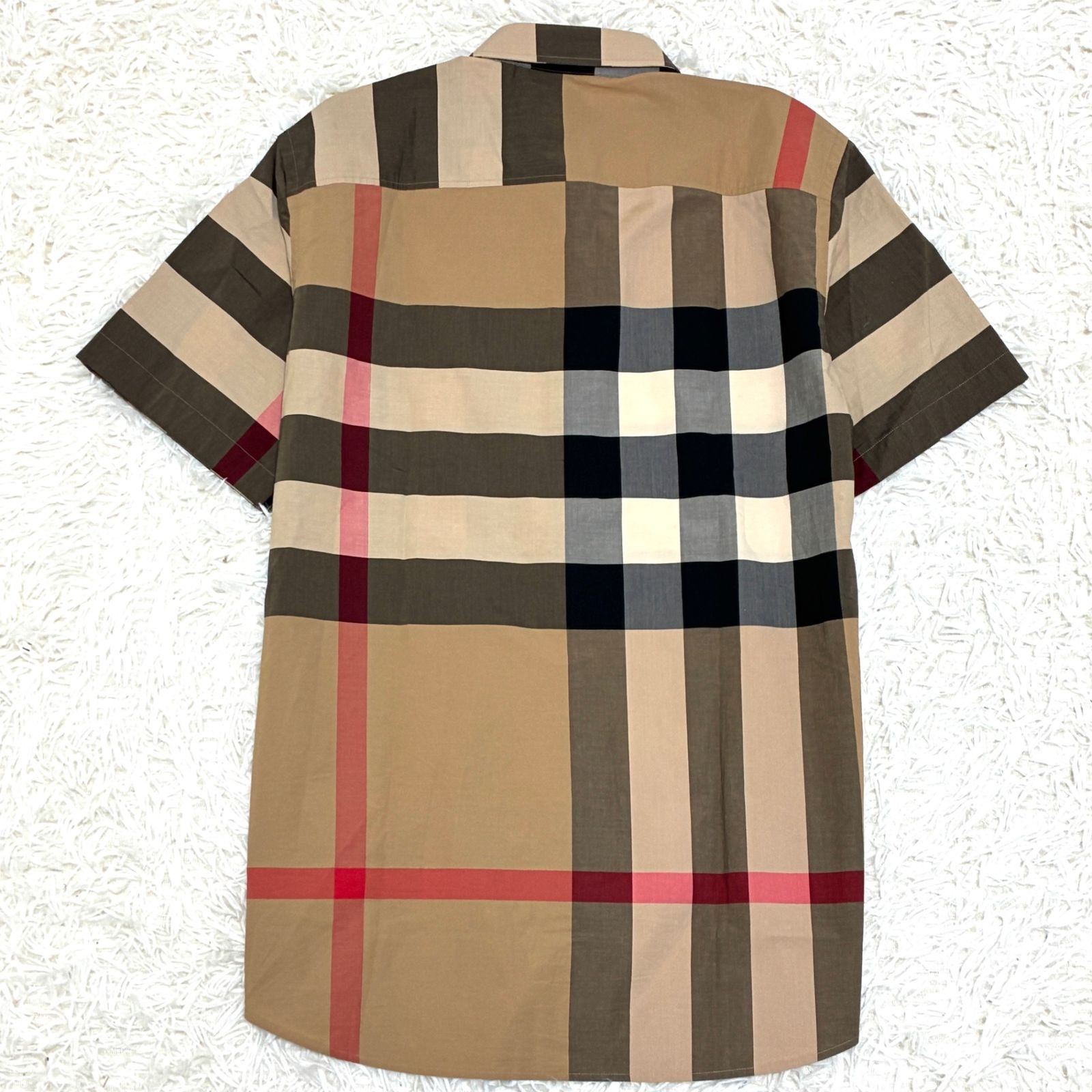 級 LONDON バーバリーロンドン 半袖シャツ メガチェック Mサイズ ハニーベージュ メンズ コットン 8017322