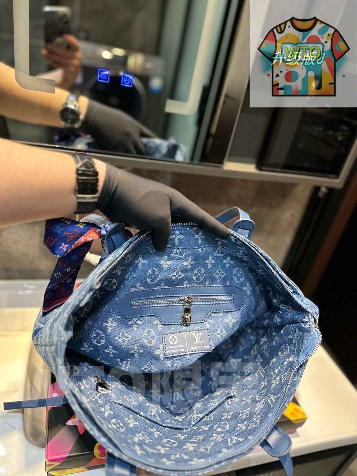 LV デニム刺繍トートバッグ