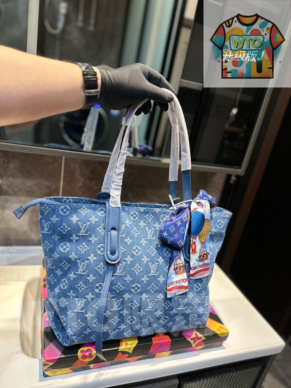 今日 LV デニム刺繍トートバッグ 全国 一部除く