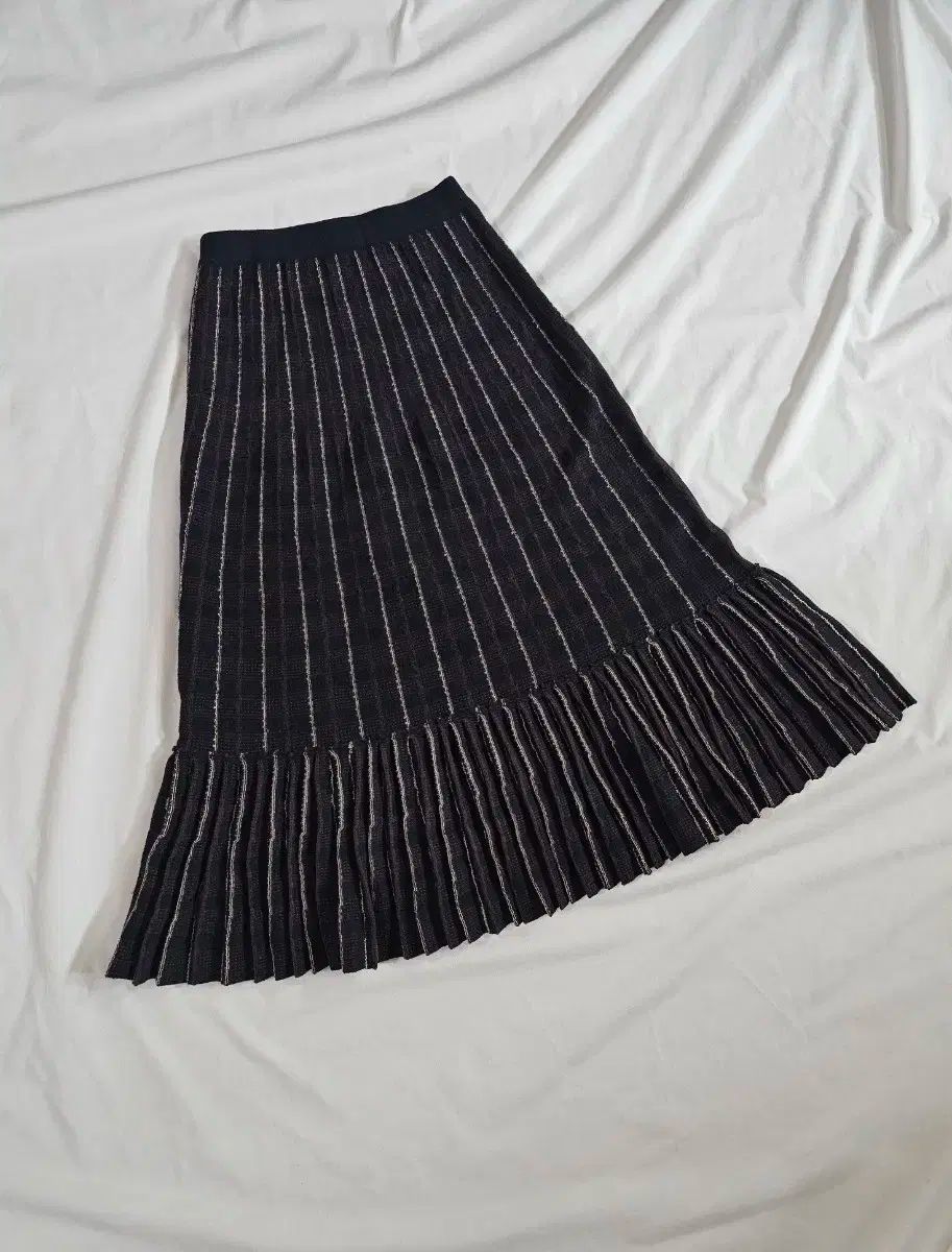 F SJSJ ストライプ CHECK プリーツ Long ウール ニット スカート