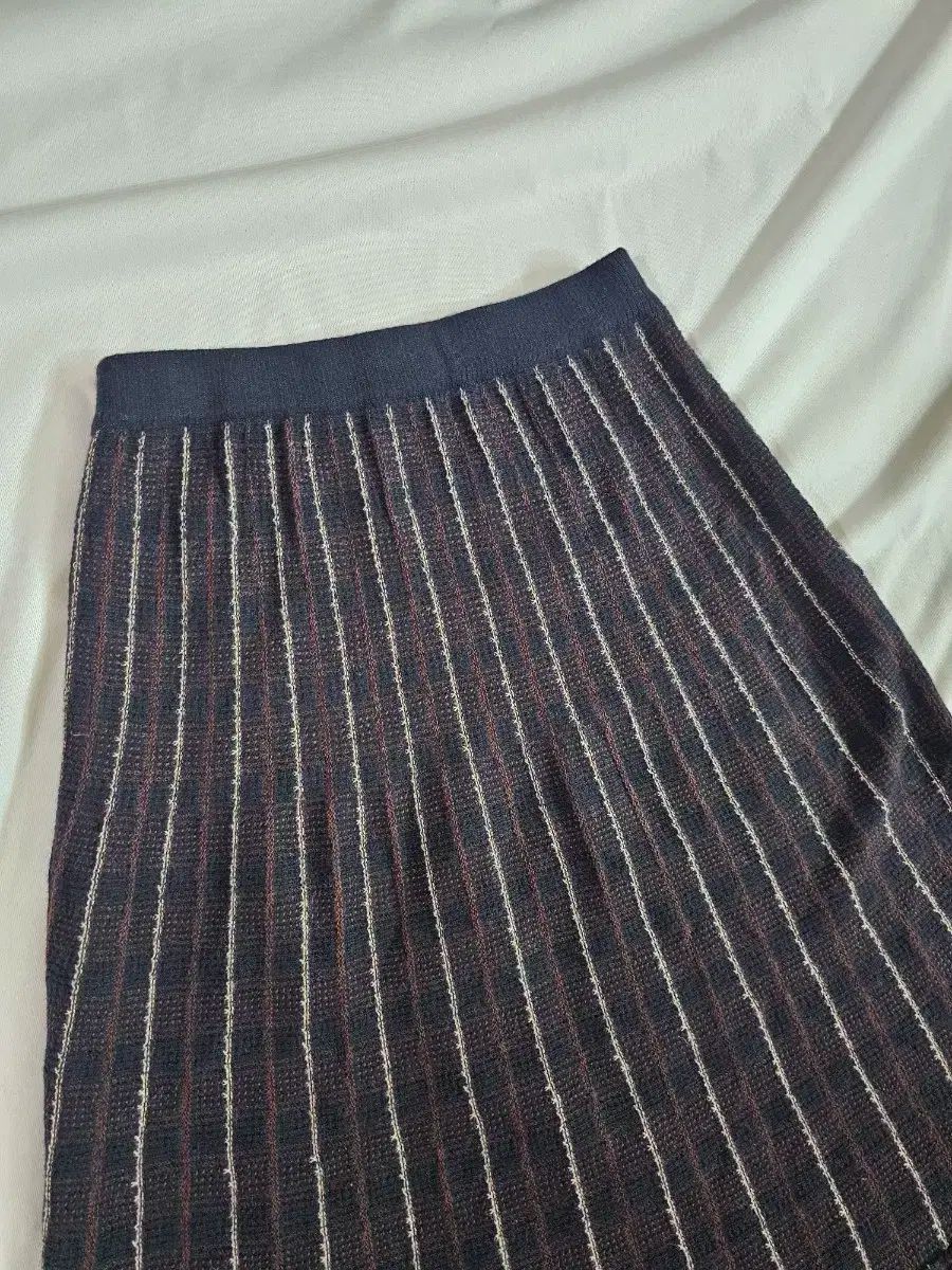 F SJSJ ストライプ CHECK プリーツ Long ウール ニット スカート