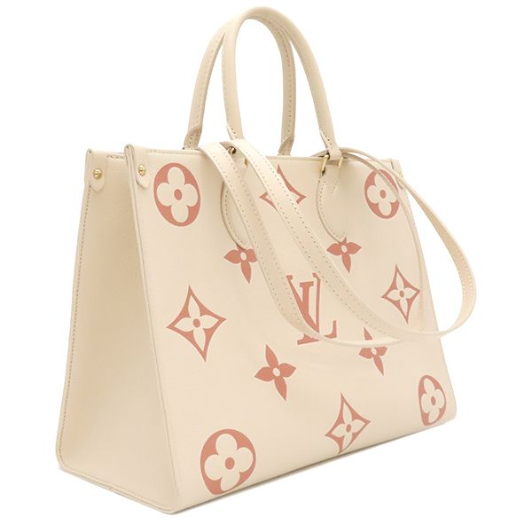 ルイヴィトン LOUIS VUITTON トートバッグ オンザゴー MM モノグラムアンプラント バイ モノグラムアンプラントレザー クレーム×ローズトリアノン ゴールド金具 ショルダー バイ M21575 RFID 保存袋