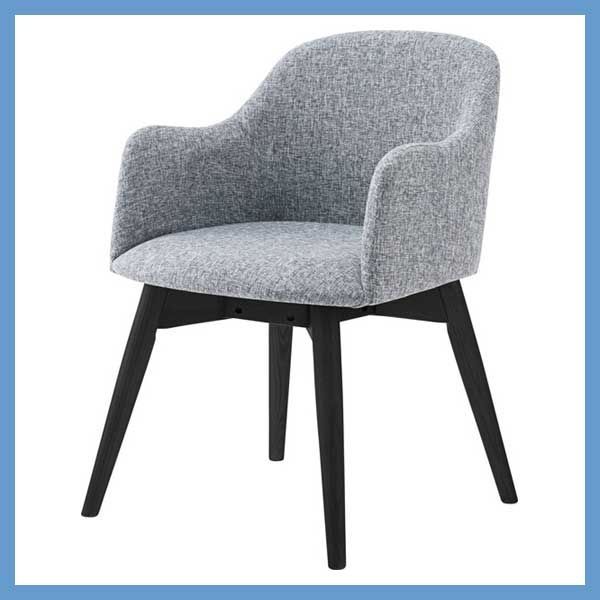 天然木 アッシュ のダイニングチェア 背もたれ 肘掛け一体型 W 50×D 55×H 73×SH 43 cm ファブリック座面 ブラック脚 No.011 グレー