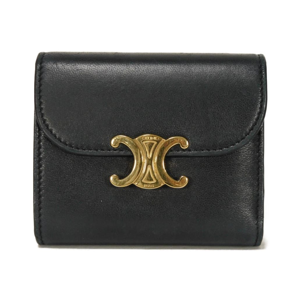 CELINE セリーヌ スモール フラップ ウォレット スナップボタン 札入れ カードケース コインケース トリオンフ ブラック 三つ折り財布 10D783BZG.38NO