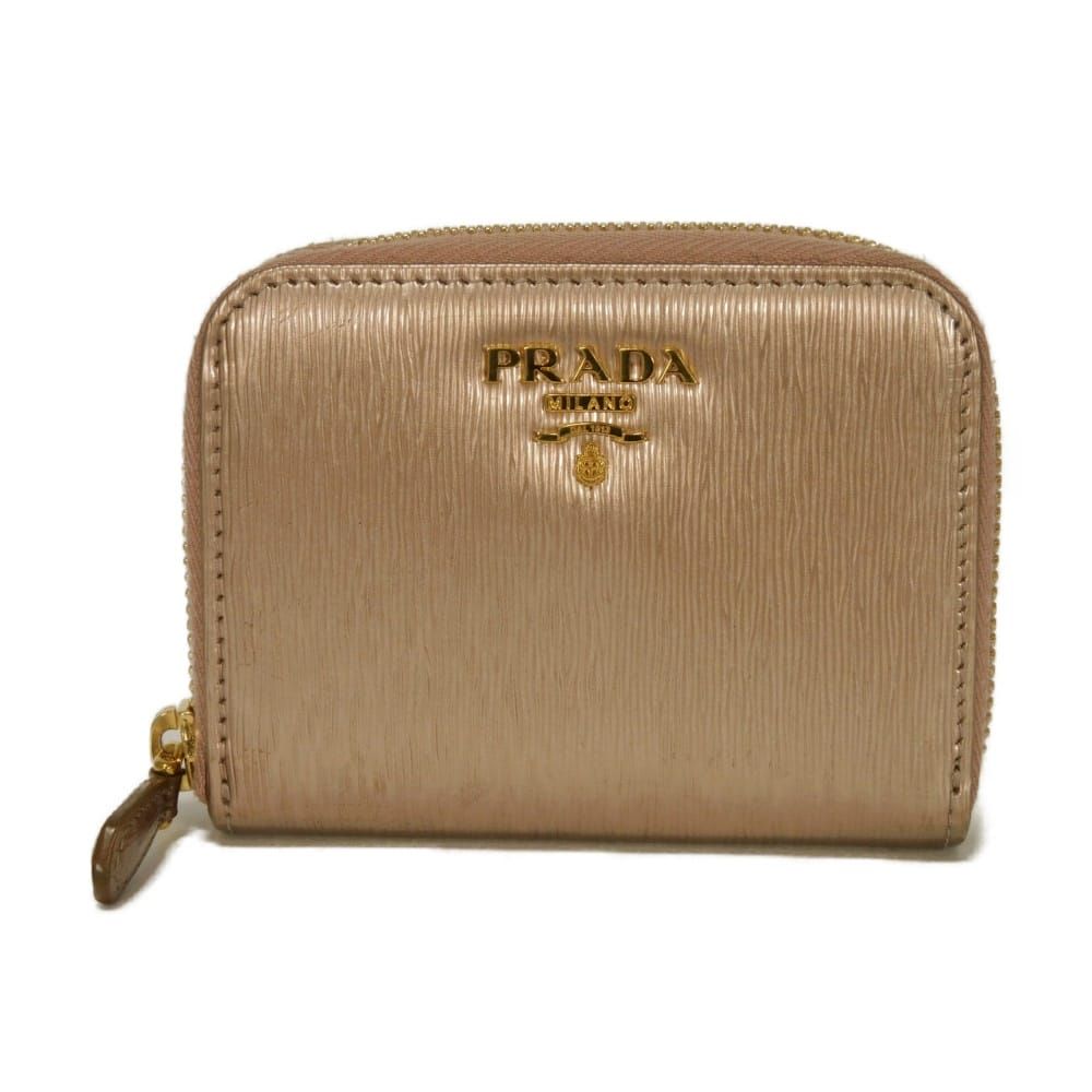 PRADA プラダ ヴィッテロ ムーヴ コインパース ラウンドファスナー コンパートメント カードケース 小銭入れ 財布 ミニウォレット ロゴ メタル ピンクゴールド コインケース 1MM268