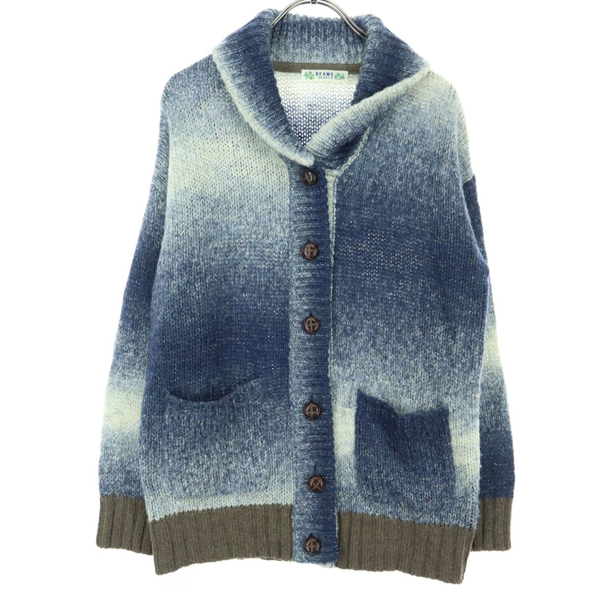 BEAMS HEART ビームスハート 長袖 ショールカラー カーディガン ブルー 