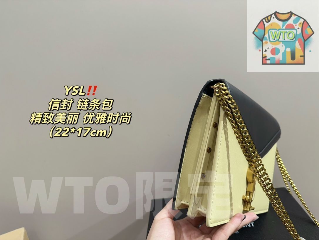 サンローラン封筒バッグ シルバーバックルショルダーバッグ