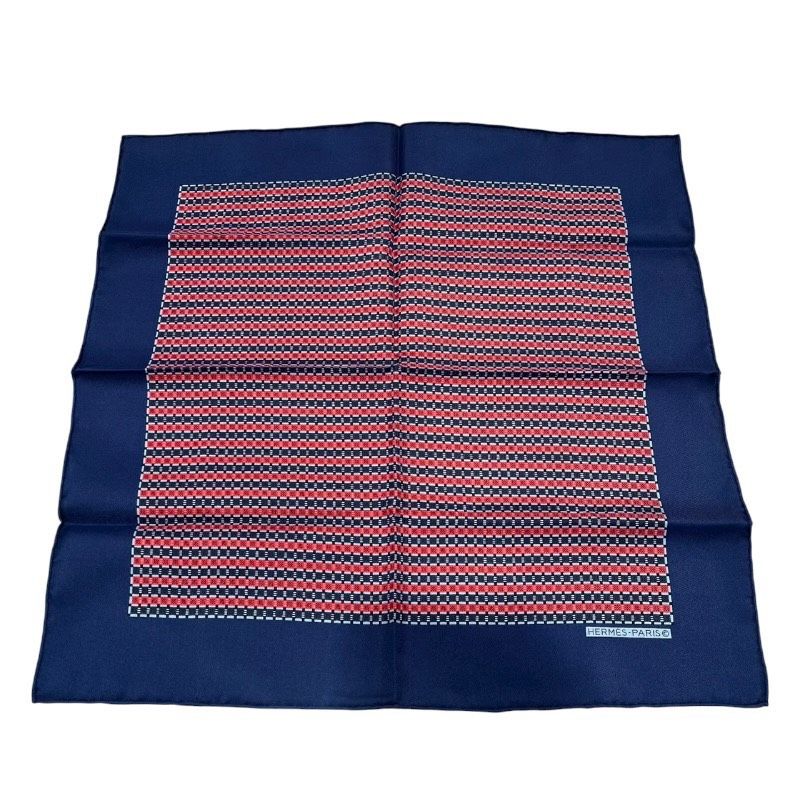 エルメス HERMES カレ40 ブルー レッド シルク レディース スカーフ