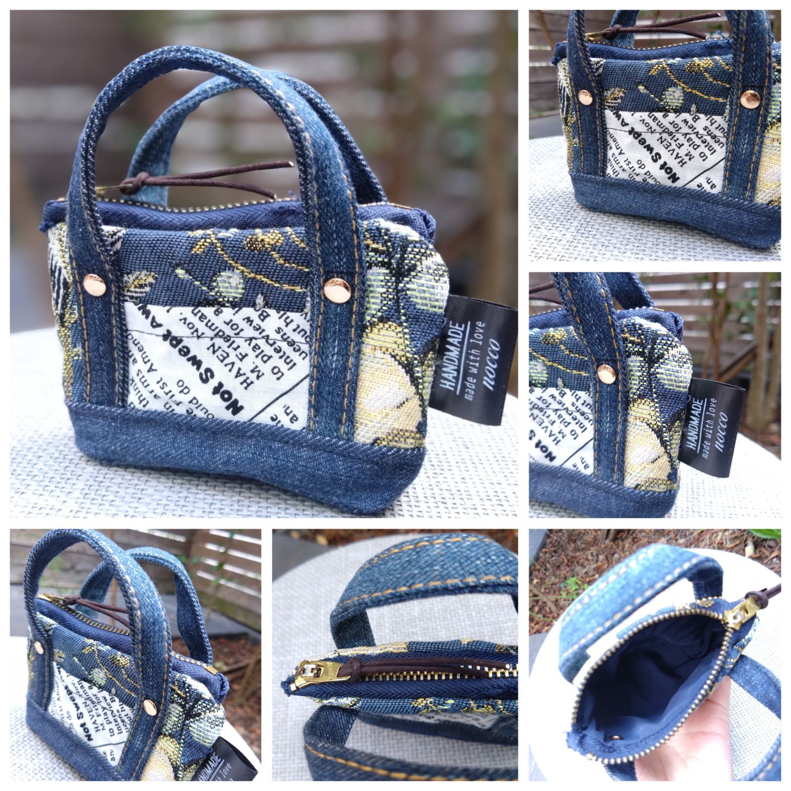 【100％品質保障!】 №795 DENIM ジャガード巾着ToteBAG⚮̈ デニムリメイクトートバッグ お揃いポーチ ショルダー紐も有ります☺️