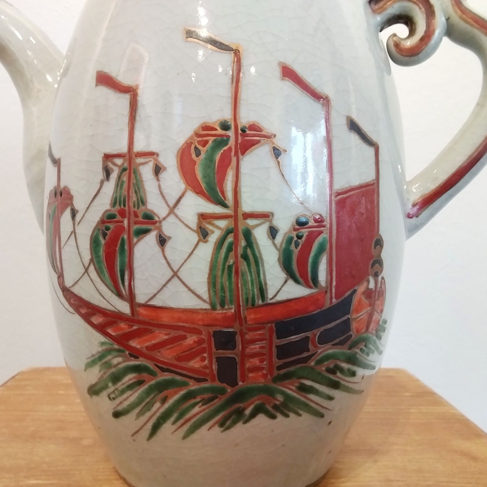 仁清写　南蛮船文水注　水差し　色絵　磁器　京焼　アンティーク　ヴィンテージ　骨董 仁清写 南蛮船文水注 水差し 色絵 磁器 京焼 アンティーク