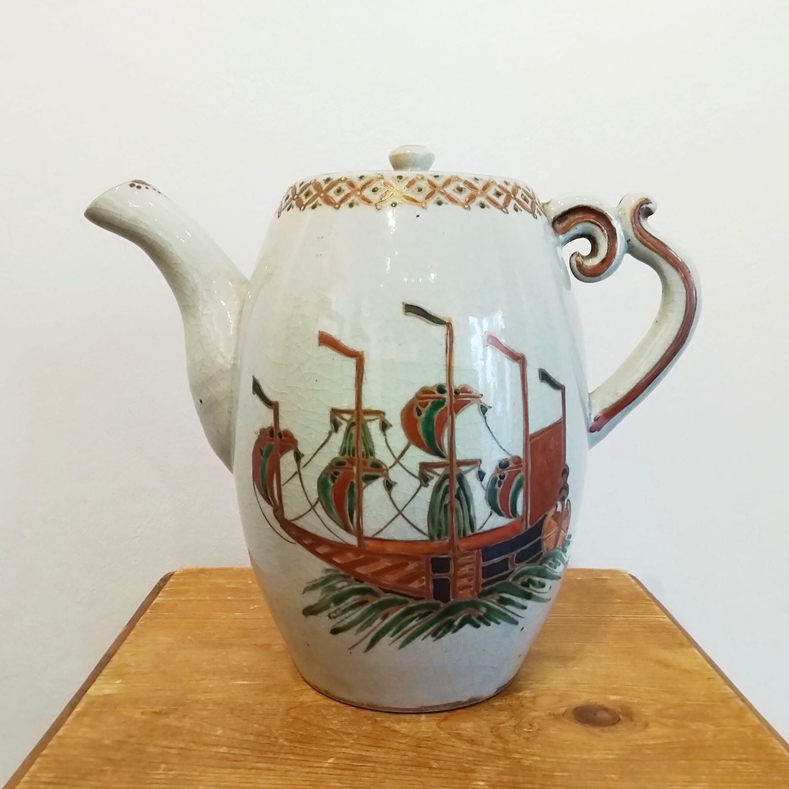 仁清写　南蛮船文水注　水差し　色絵　磁器　京焼　アンティーク　ヴィンテージ　骨董 仁清写 南蛮船文水注 水差し 色絵 磁器 京焼 アンティーク