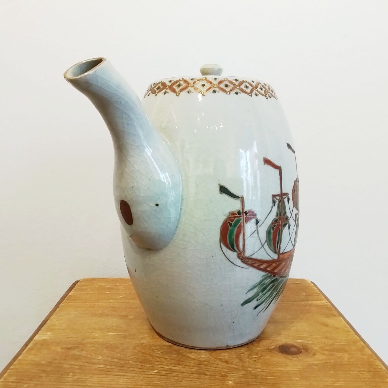 仁清写　南蛮船文水注　水差し　色絵　磁器　京焼　アンティーク　ヴィンテージ　骨董 仁清写 南蛮船文水注 水差し 色絵 磁器 京焼 アンティーク