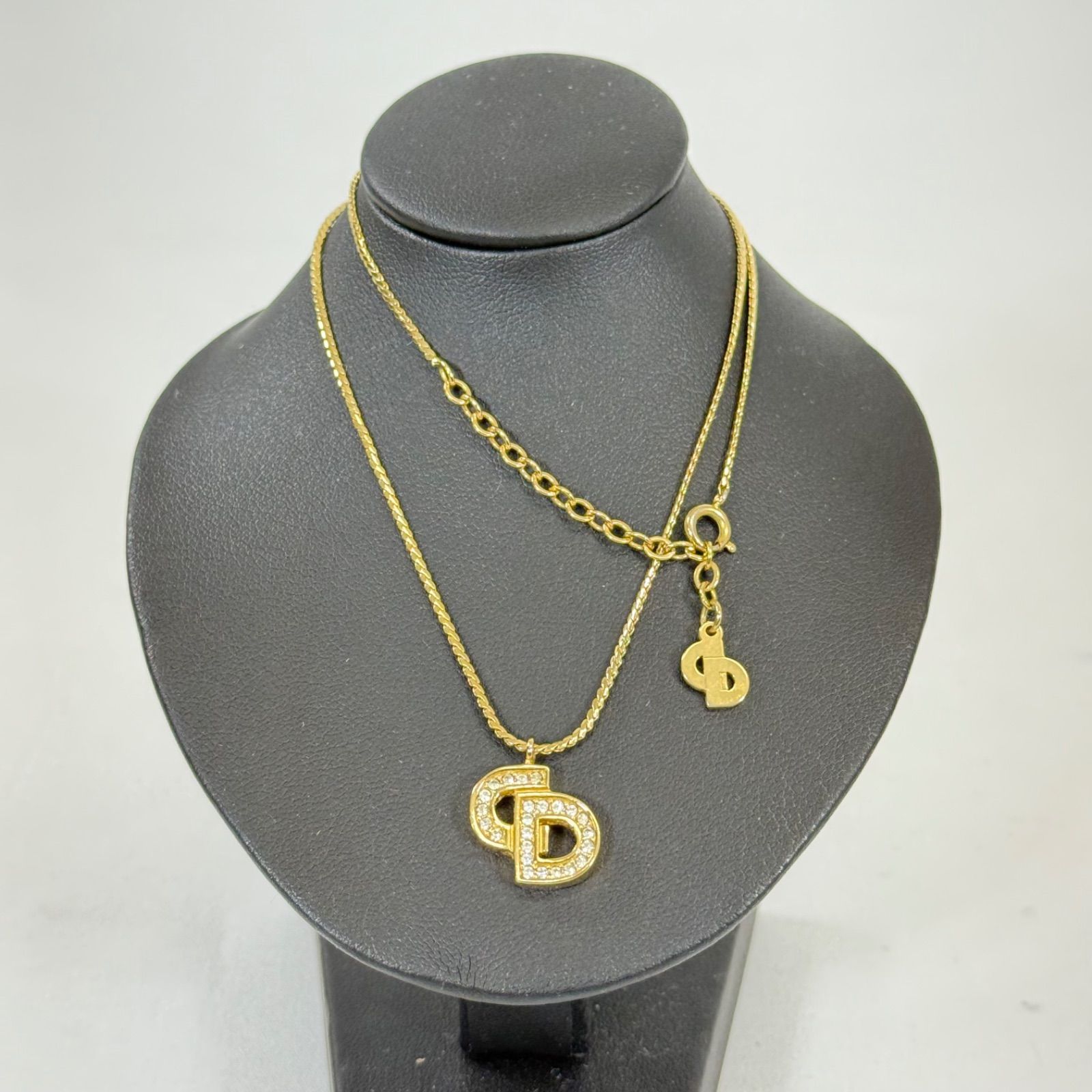 【美品】Dior ゴールド ネックレス イヤリング セット 刻印 ドイツ製 クリスチャンディオール Christian Dior 2点セット ラインストーン