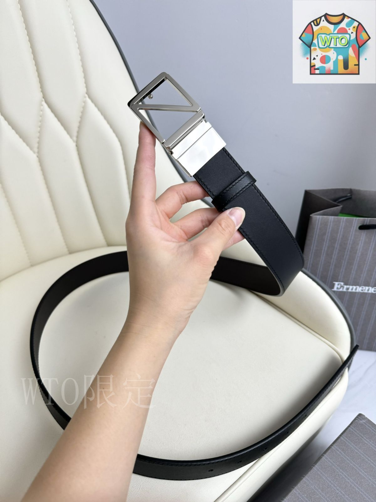 今日 Zegna ダブルフェイストップレザーベルト