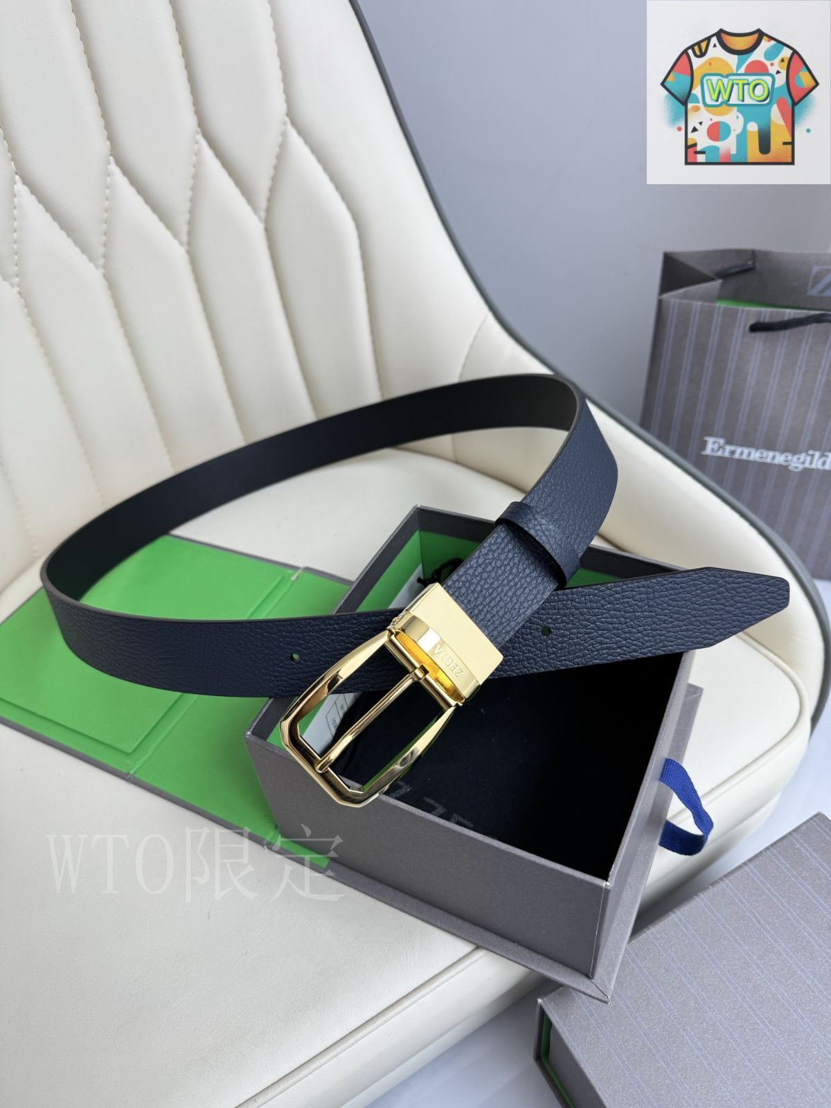 今日 Zegna ダブルフェイスレザーベルト