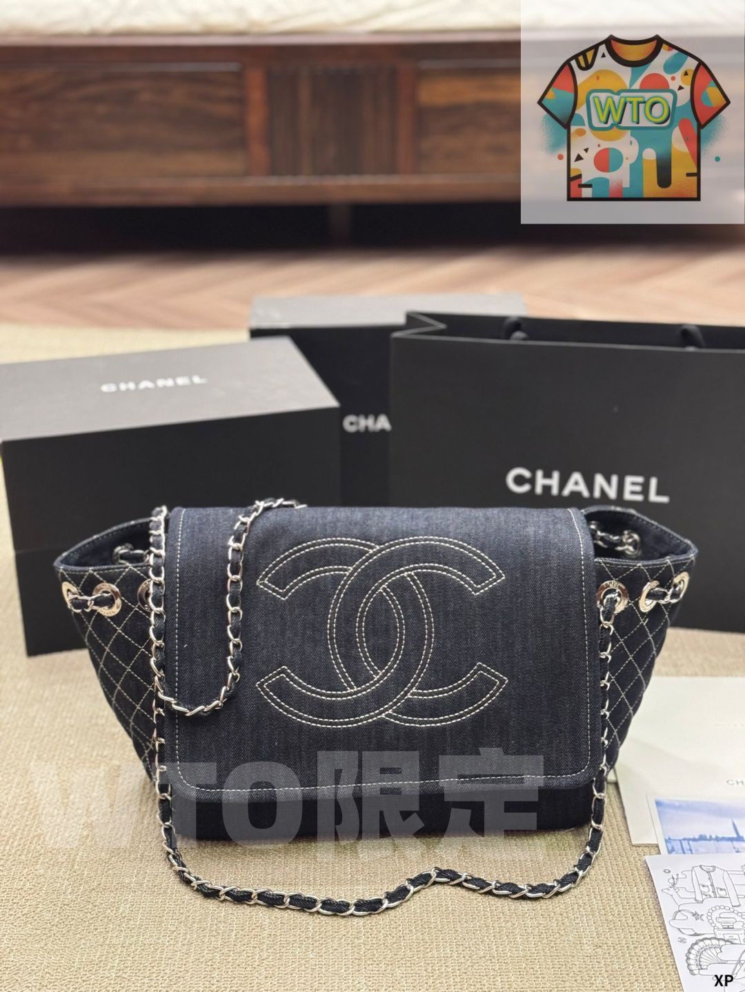ヴィンテージ CHANEL デニムトートバッグ - アンティーク風 カジュアルで 感 -WTO輸入-DOE 23