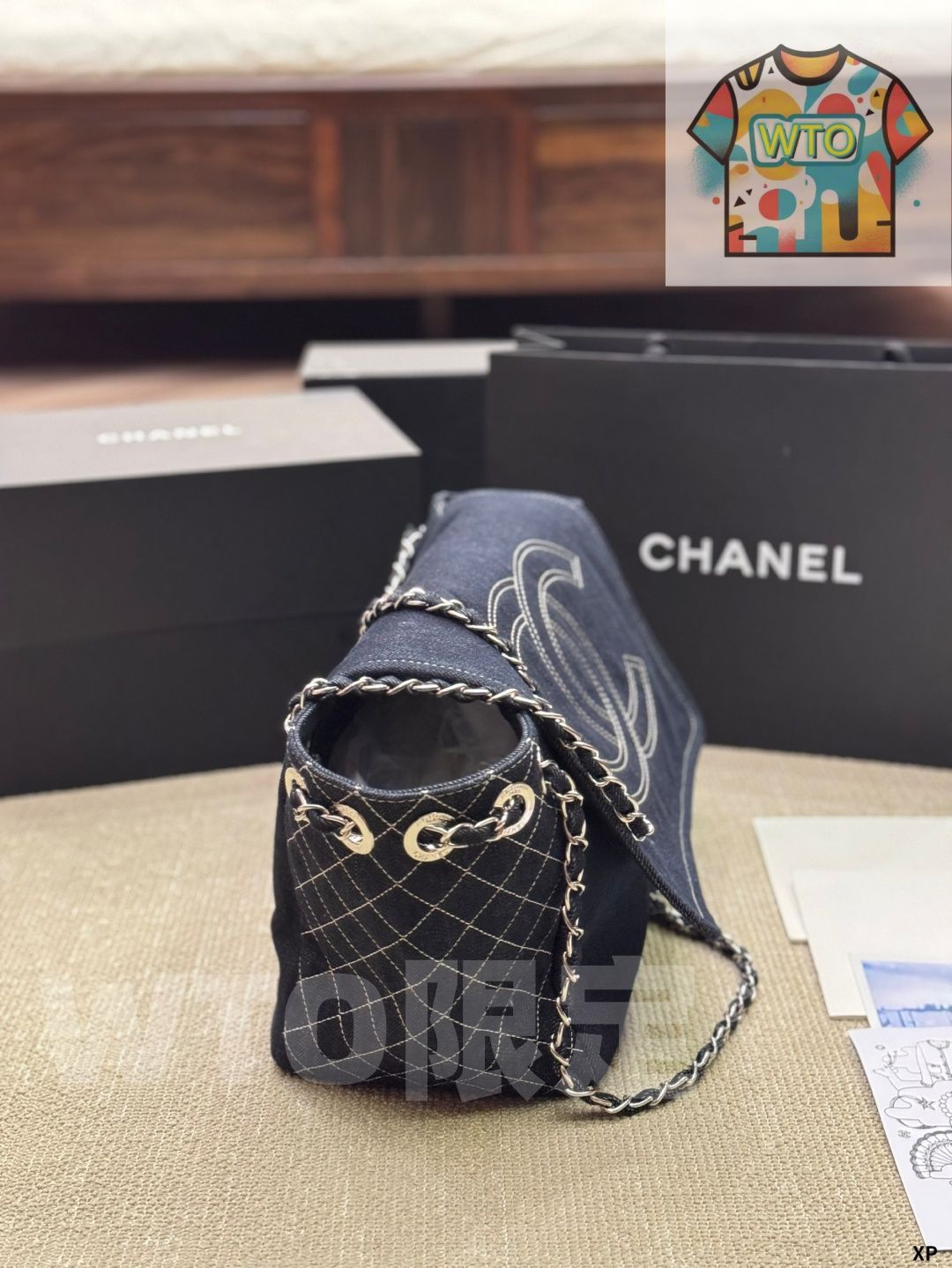  ヴィンテージ CHANEL デニムトートバッグ - アンティーク風 カジュアルで 感 -WTO輸入-DOE 23 ハンドバッグ バッグ