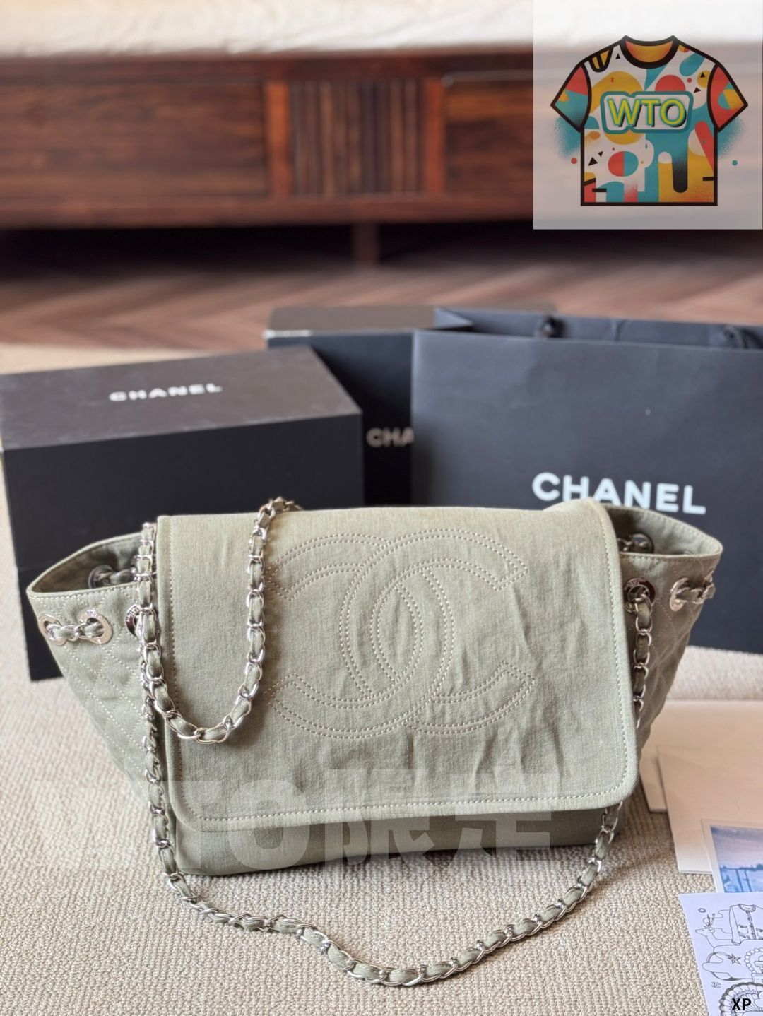 ヴィンテージ CHANEL デニムトートバッグ - アンティーク風 カジュアルで 感 -WTO輸入-HVB 52