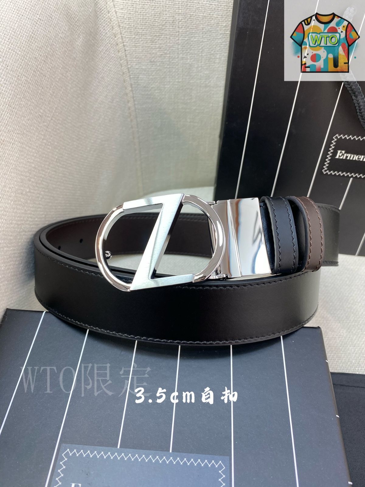 今日 Zegna 35MM 小牛皮メンズベルト