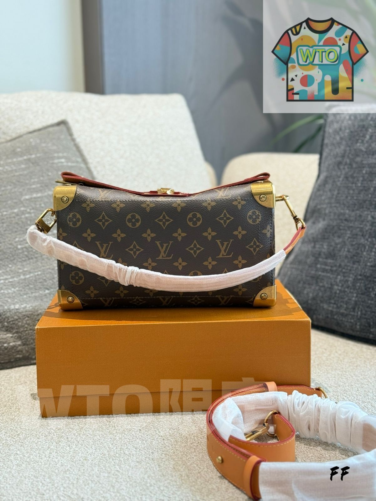 LOUIS VUITTON ソウルトランク ブラックレザー 29 cm メンズボックスバッグ