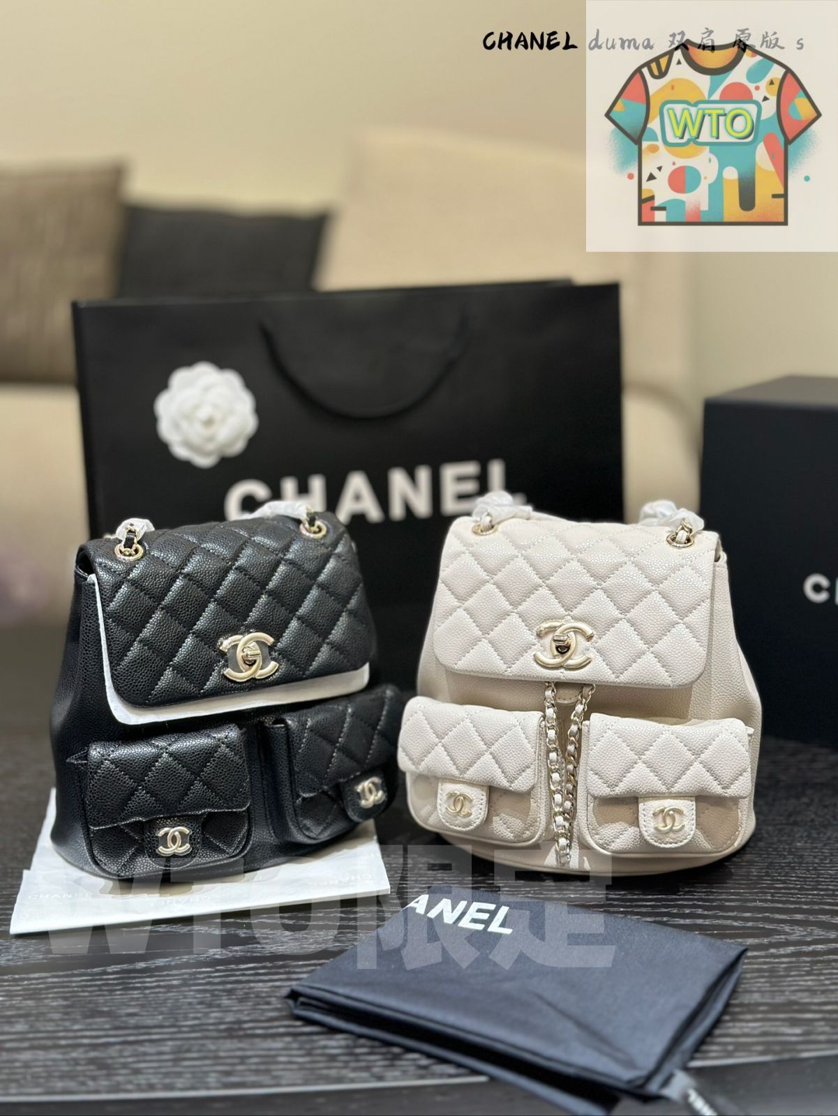 CHANEL ダマ フロッグバックパック - ダブルポケットデザイン