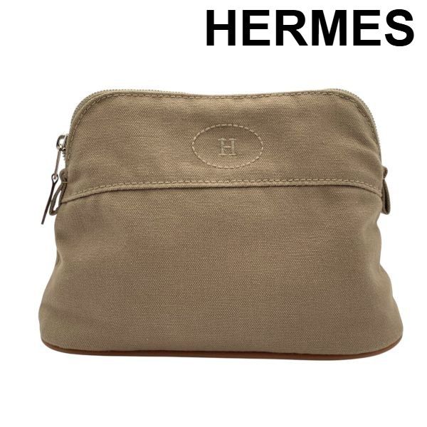 エルメス HERMES ボリード ポーチ ミニ コスメポーチ バックインバッグ Hロゴ刺繍 ベージュ コットン100％ レディース 5E290
