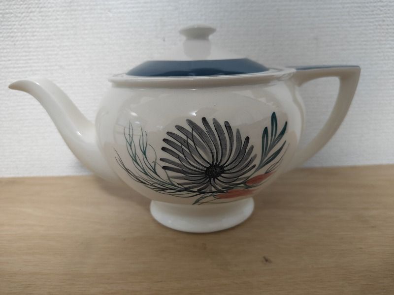 E02-20251112-01 Susie Cooper Blue Dahlia ティーポット イギリス ハンドペイント スージークーパー ブルーダリア ヴィンテージ