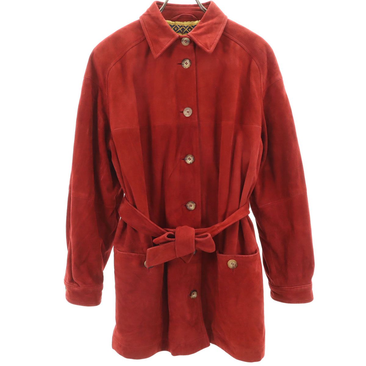 Herno ヘルノ イタリア製 レザーコート 44 レッド系 レディース 古着