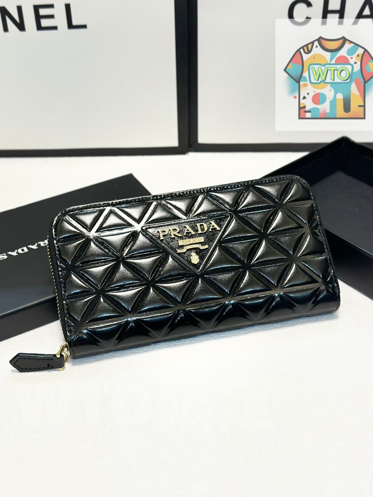 WTO通販 PRADA プラダ ブラック シングルジッパー クラッチ ウォレット 在庫 価格 WTO輸入 AFF 78