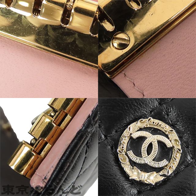  シャネル CHANEL キーケース ブラック ゴールド金具 レザー マトラッセ ココマーク リボン 6連 16番台 レディース 25 XM キーケース 小物